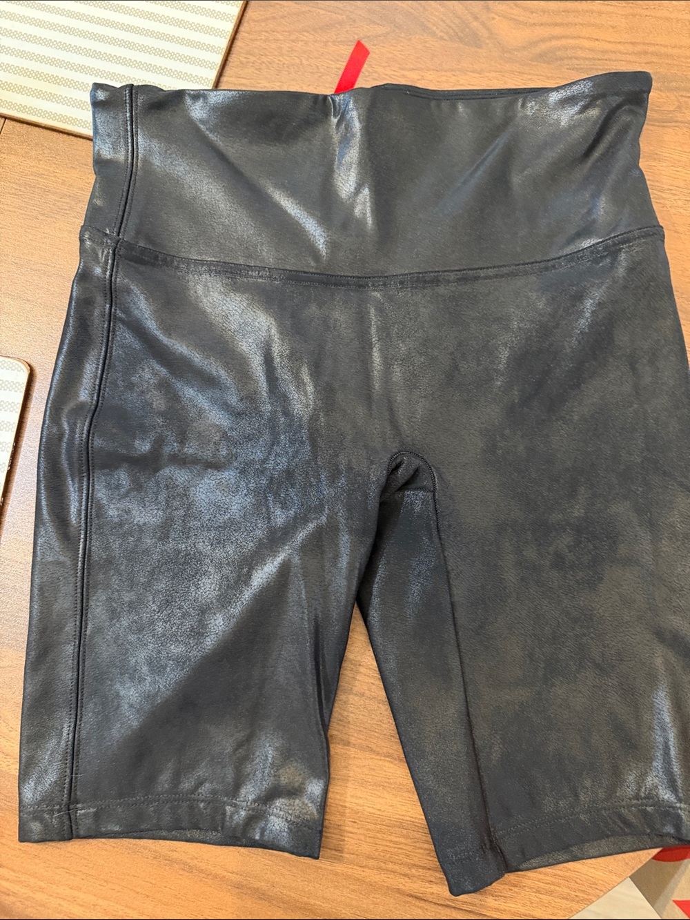 SPANX Black Faux-Leather High-Rise Bike Shorts